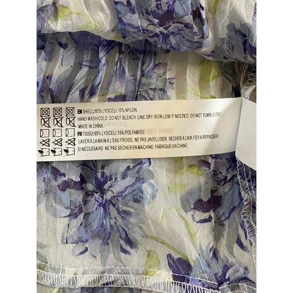 En Saison Blue Odessa Floral Pleated Babydoll Cami Top Ruffle Hem Womens Medium - Picture 11 of 13